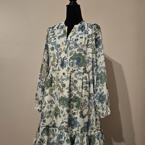 Vince Camuto White Dress with Blue and Green Floral Print